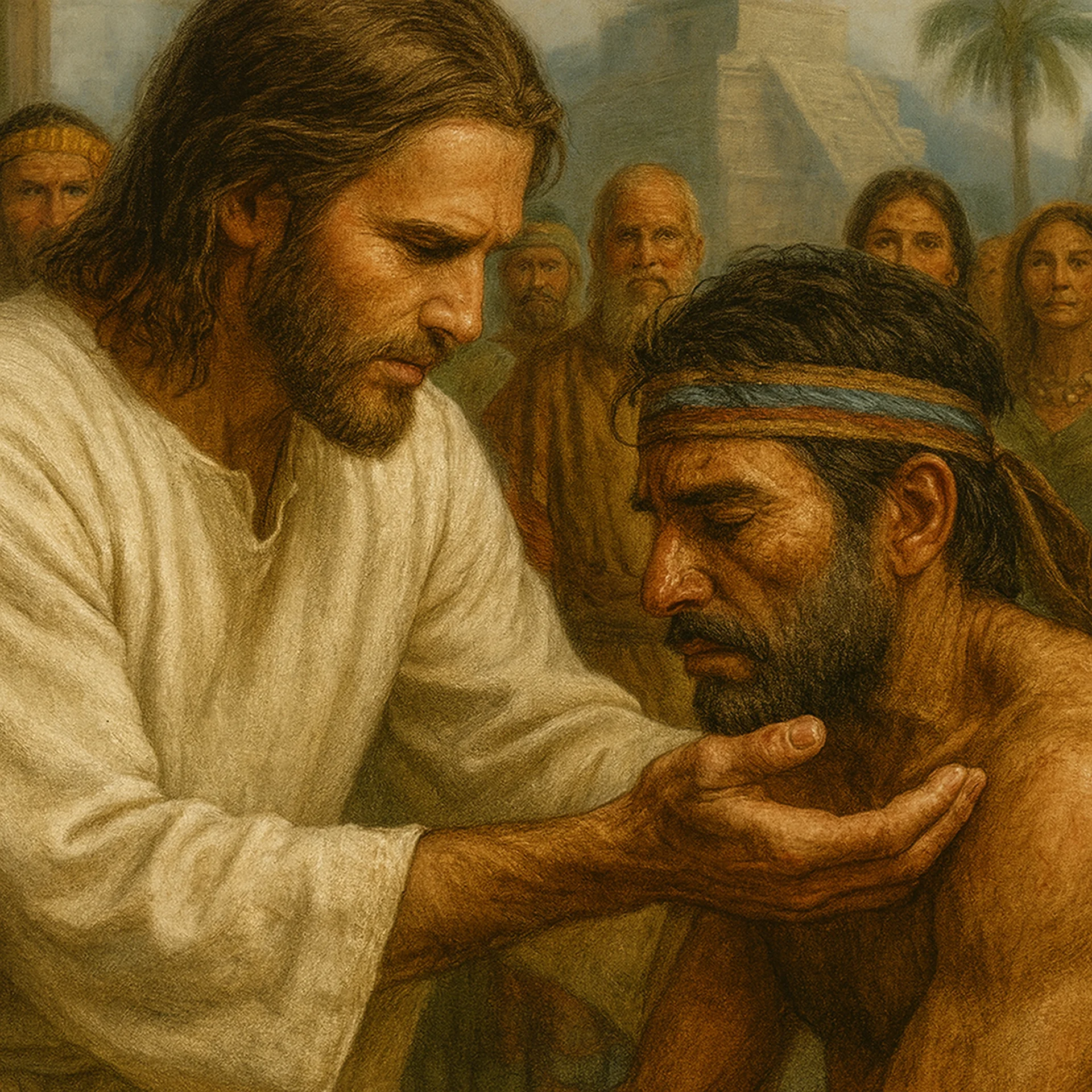 Jesus healing indigenous man - Christ's ministry to ancient Americans